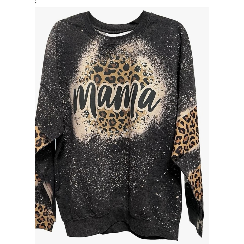 Mama Crewneck Sweatshirf‎ For Womens Vintage Leopardo Bleached Size XL